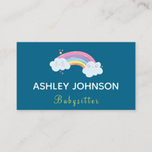 Cute Kawaii Rainbow Nanny Babysitter Elegant Funny Business Card