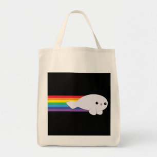 Cute Kawaii Rainbow Rocket Baby Seal Grocery Tote Bag