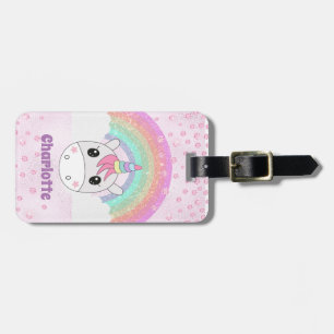 Cute Kawaii Rainbow Unicorn with Custom Name Luggage Tag