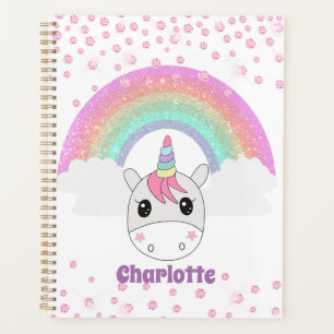 Cute Kawaii Rainbow Unicorn with Custom Name Planner