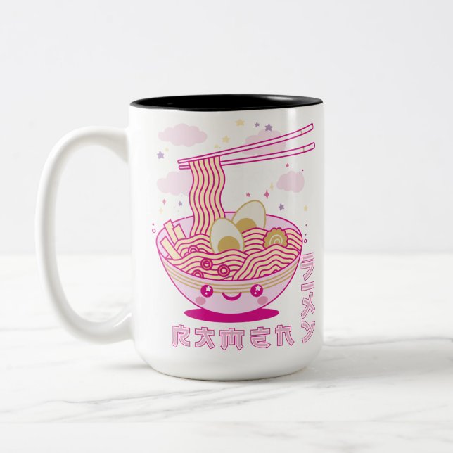 Cute Kawaii Ramen Anime Noodles Ramen Girls, Teens Two-Tone Coffee Mug (Left)