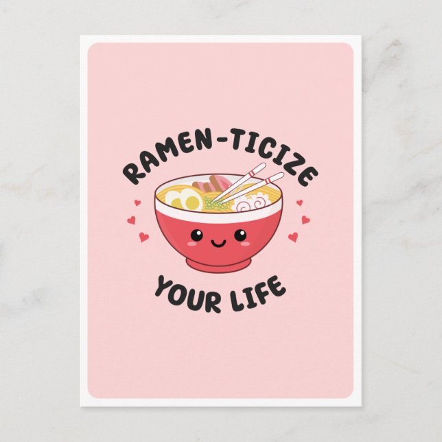 Cute Kawaii Ramen Asian Food Pun Romantic Love  Postcard (Front)