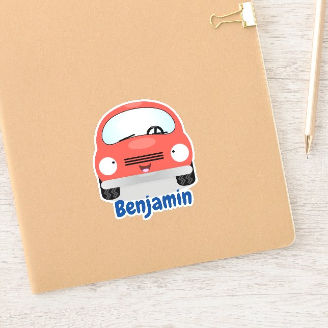 Cute kawaii red car cartoon illustration (Notebook)