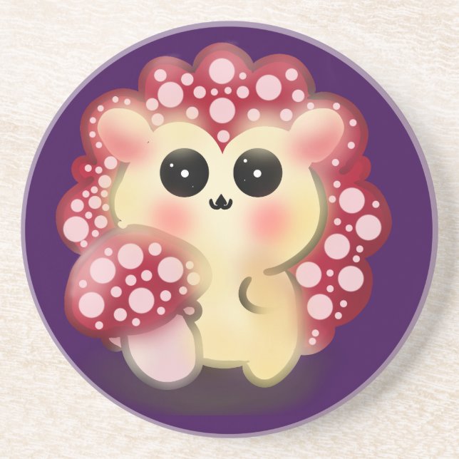 Cute Kawaii Red Mushroom Hedgehog Toadstool Art Coaster (Front)