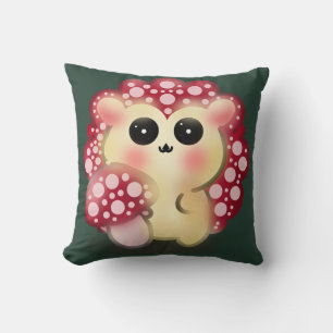 Cute Kawaii Red Mushroom Hedgehog Toadstool Art Cushion