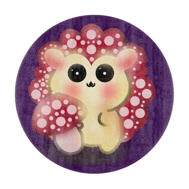 Cute Kawaii Red Mushroom Hedgehog Toadstool Art Cutting Board (Front)