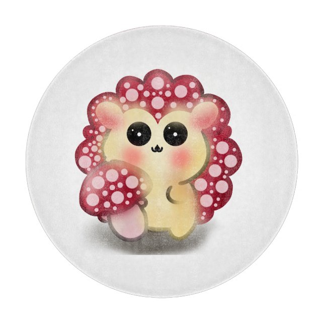 Cute Kawaii Red Mushroom Hedgehog Toadstool Art Cutting Board (Front)