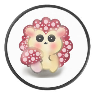 Cute Kawaii Red Mushroom Hedgehog Toadstool Art Hockey Puck