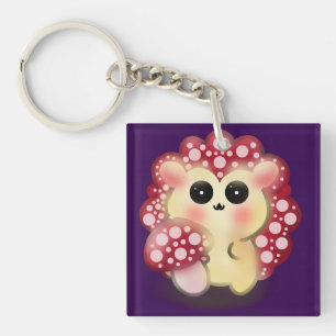 Cute Kawaii Red Mushroom Hedgehog Toadstool Art Key Ring