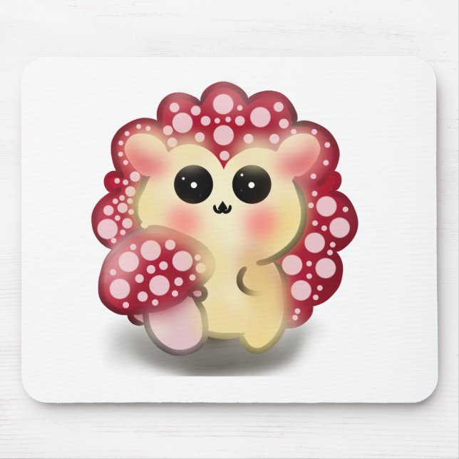 Cute Kawaii Red Mushroom Hedgehog Toadstool Art Mouse Mat (Front)