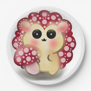 Cute Kawaii Red Mushroom Hedgehog Toadstool Art Paper Plate