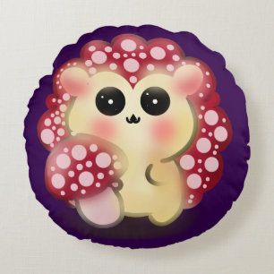 Cute Kawaii Red Mushroom Hedgehog Toadstool Art Round Cushion