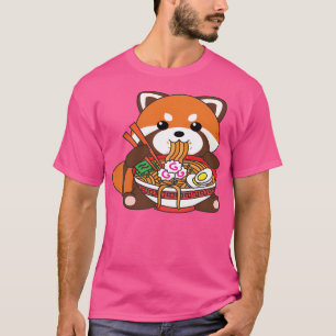 Cute Kawaii Red Panda Eating Ramen Noodles T-Shirt