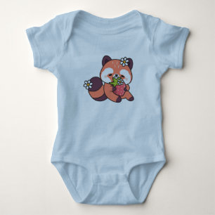 Cute Kawaii Red Panda with Strawberry Baby Bodysuit