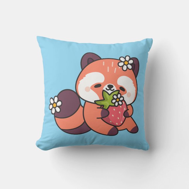 Cute Kawaii Red Panda with Strawberry Cushion (Front)