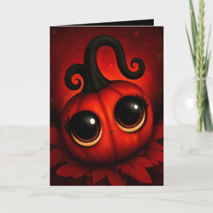 Cute Kawaii Red Pumpkin Halloween Illustration Card