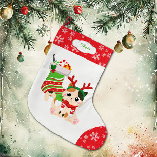 Cute Kawaii Reindeer Kitty Large Christmas Stocking