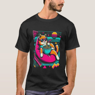 Cute Kawaii Retro Anime Cat Eating Ramen Noodles J T-Shirt