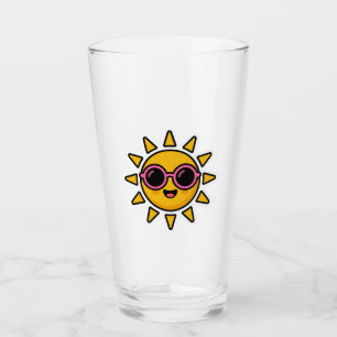 Cute Kawaii Retro Sun Wearing Pink Sunglasses Summ Glass