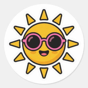 Cute Kawaii Retro Sun Wearing Pink SunglassSticker Classic Round Sticker
