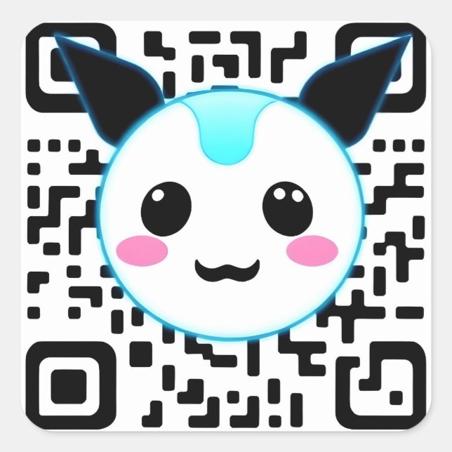 Cute Kawaii Robot Mascot QR Code Sticker (Front)