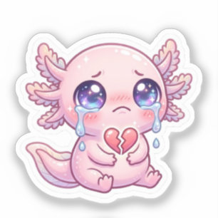 Cute Kawaii Sad Axolotl Crying with Broken Heart S