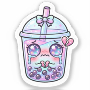 Cute Kawaii Sad Boba Milk Tea Crying with Broken H