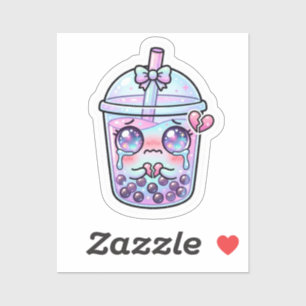 Cute Kawaii Sad Boba Milk Tea Crying with Broken H