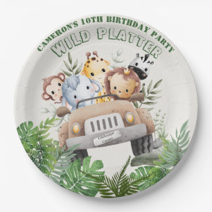 Cute Kawaii Safari Wild Animals Birthday Round Paper Plate