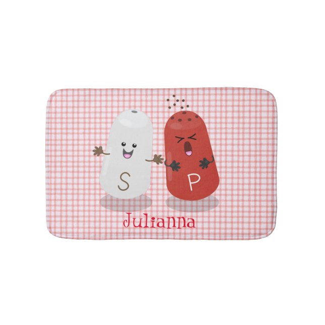 Cute kawaii salt and pepper shakers cartoon bath mat (Front)