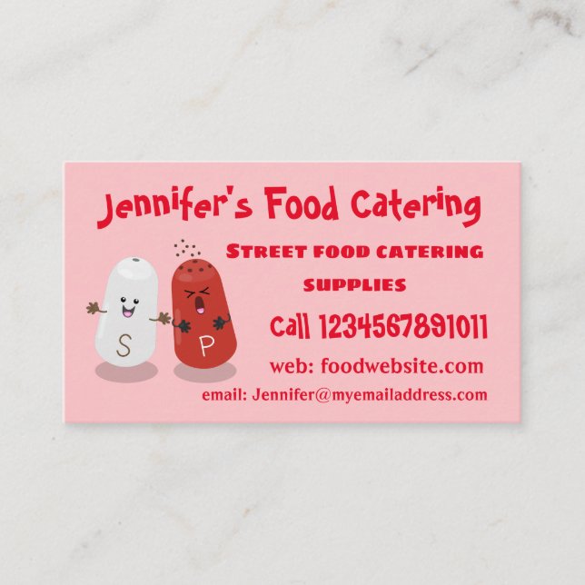 Cute kawaii salt and pepper shakers cartoon business card (Front)
