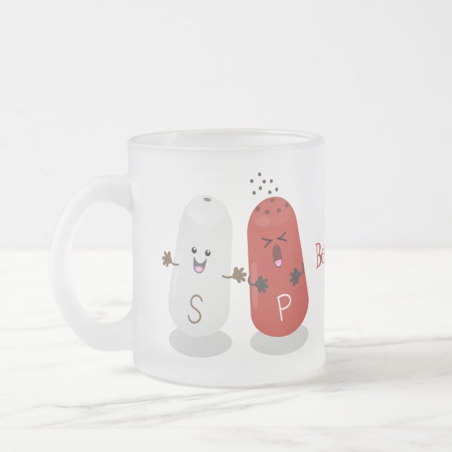 Cute kawaii salt and pepper shakers cartoon frosted glass coffee mug (Left)