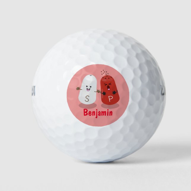 Cute kawaii salt and pepper shakers cartoon golf balls (Front)