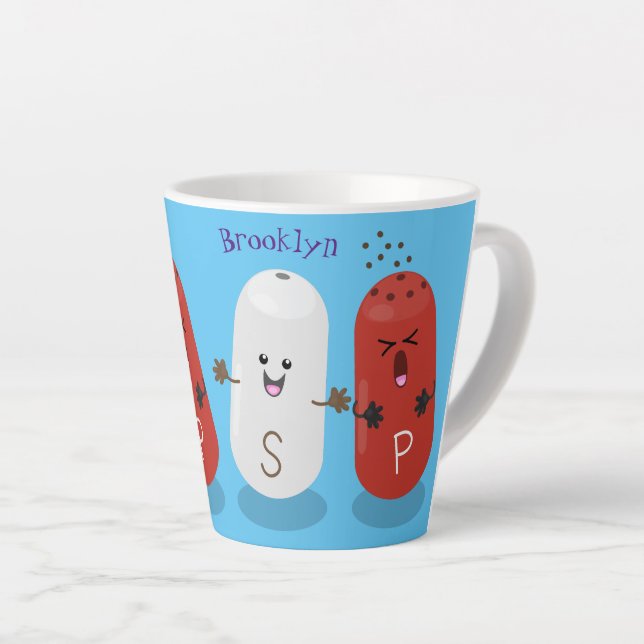 Cute kawaii salt and pepper shakers cartoon latte mug (Right Angle)
