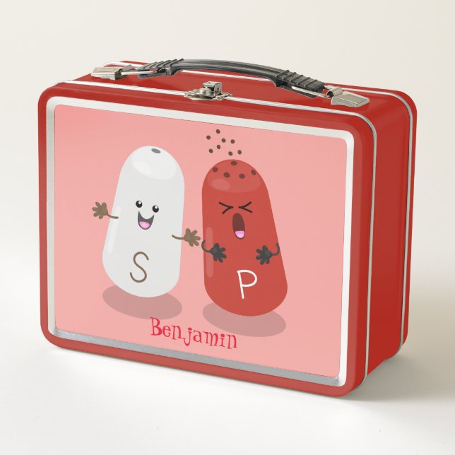 Cute kawaii salt and pepper shakers cartoon metal lunch box (Front)
