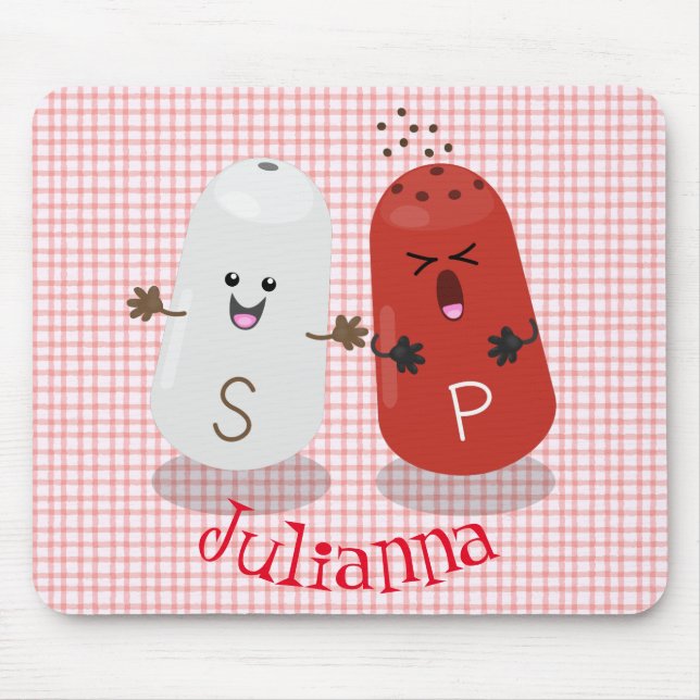 Cute kawaii salt and pepper shakers cartoon mouse mat (Front)