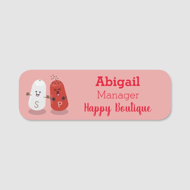 Cute kawaii salt and pepper shakers cartoon  name tag (Front)