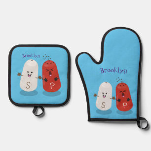 Cute kawaii salt and pepper shakers cartoon oven mitt & pot holder set