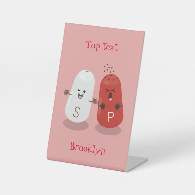 Cute kawaii salt and pepper shakers cartoon pedestal sign (Front)
