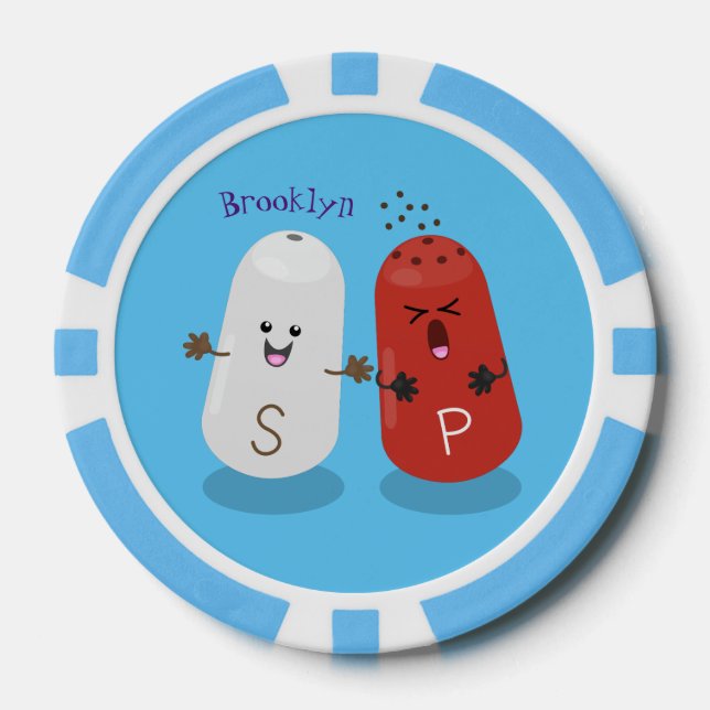 Cute kawaii salt and pepper shakers cartoon poker chips (Front)