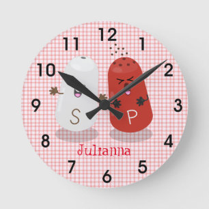 Cute kawaii salt and pepper shakers cartoon round clock