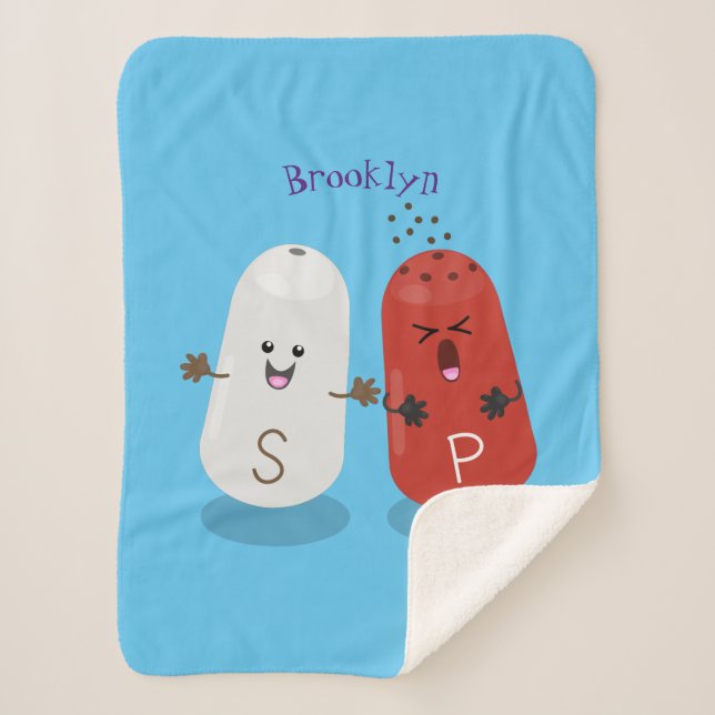 Cute kawaii salt and pepper shakers cartoon sherpa blanket (Front)