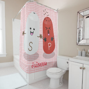 Cute kawaii salt and pepper shakers cartoon shower curtain