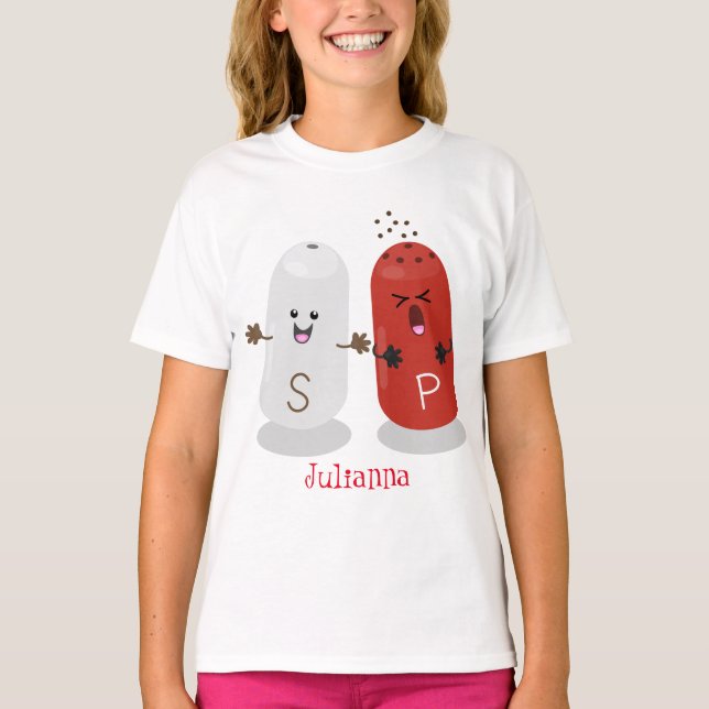 Cute kawaii salt and pepper shakers cartoon T-Shirt (Front)