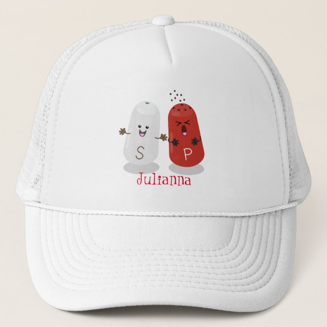 Cute kawaii salt and pepper shakers cartoon trucker hat (Front)