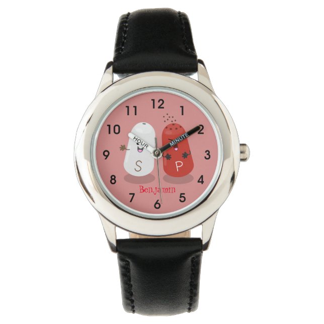 Cute kawaii salt and pepper shakers cartoon watch (Front)