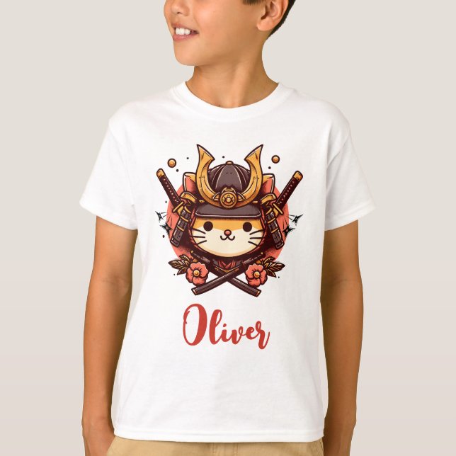 Cute Kawaii Samurai Cat Personalised  T-Shirt (Front)