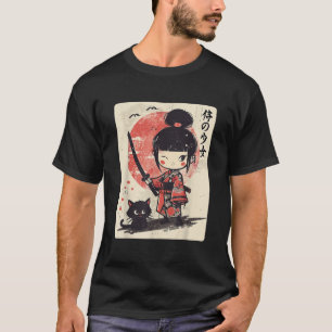 Cute Kawaii Samurai Girl with Katana Cat Japanese T-Shirt