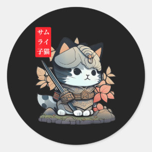 Cute Kawaii Samurai Warrior Kawaii Cat Japanese An Classic Round Sticker