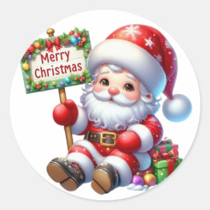 Cute Kawaii Santa Claus Holding Classic Round Sticker